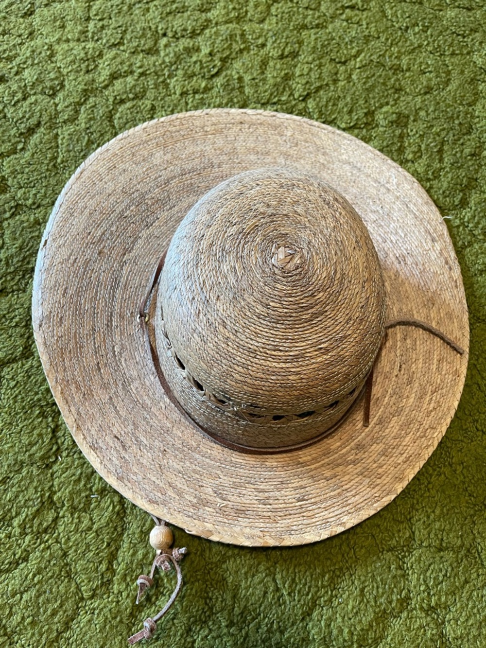 Tula Hat Leather Visor Wide Brim Chin Strap Vented Hard Straw Women's